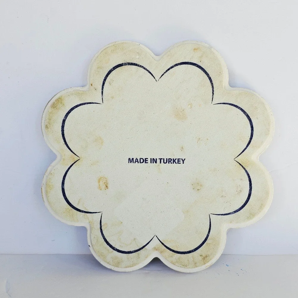 Vintage Turkish Ceramic Trivet Iznik Floral Scalloped Hot Plate Made in Turkey
